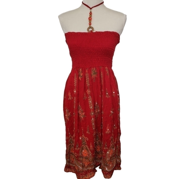 Cassee's Rayon Tube Halter Dress Sequins Red Orange Green M EUC - Picture 16 of 16